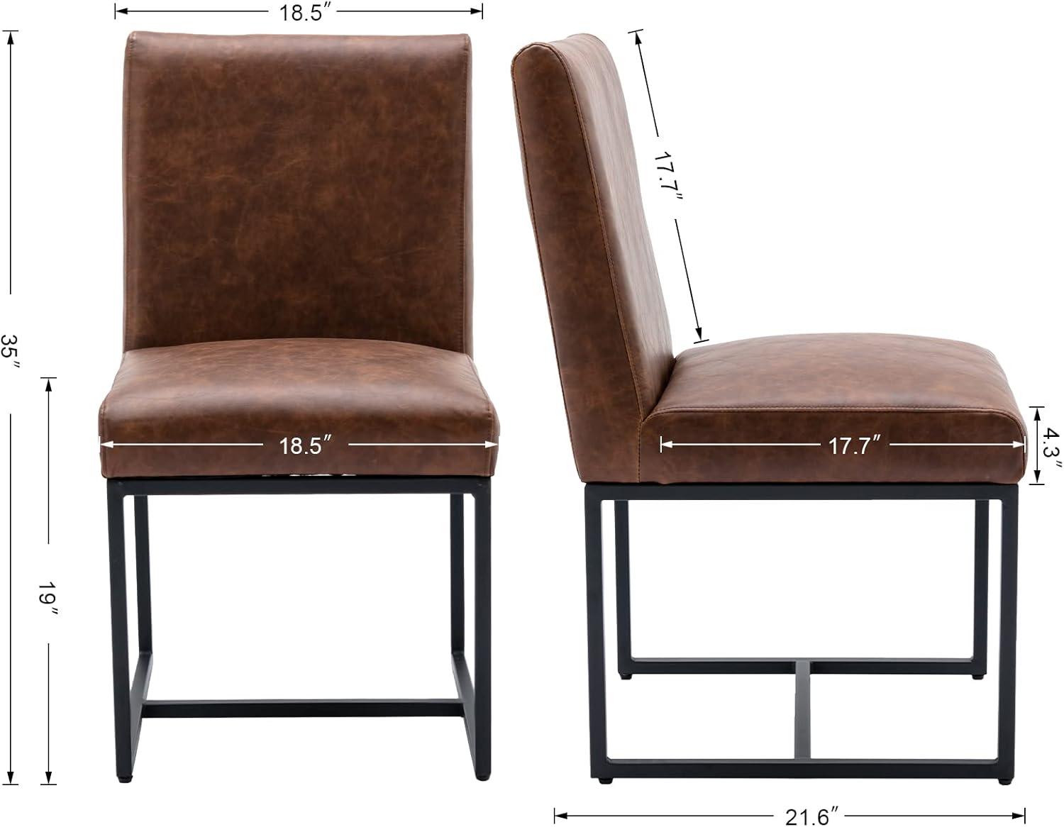 Guyou Modern Dining Chair Set of 2, Faux Leather Upholstered Side Chair with High Back and Metal Frame for Living Room Dining Room, Brown