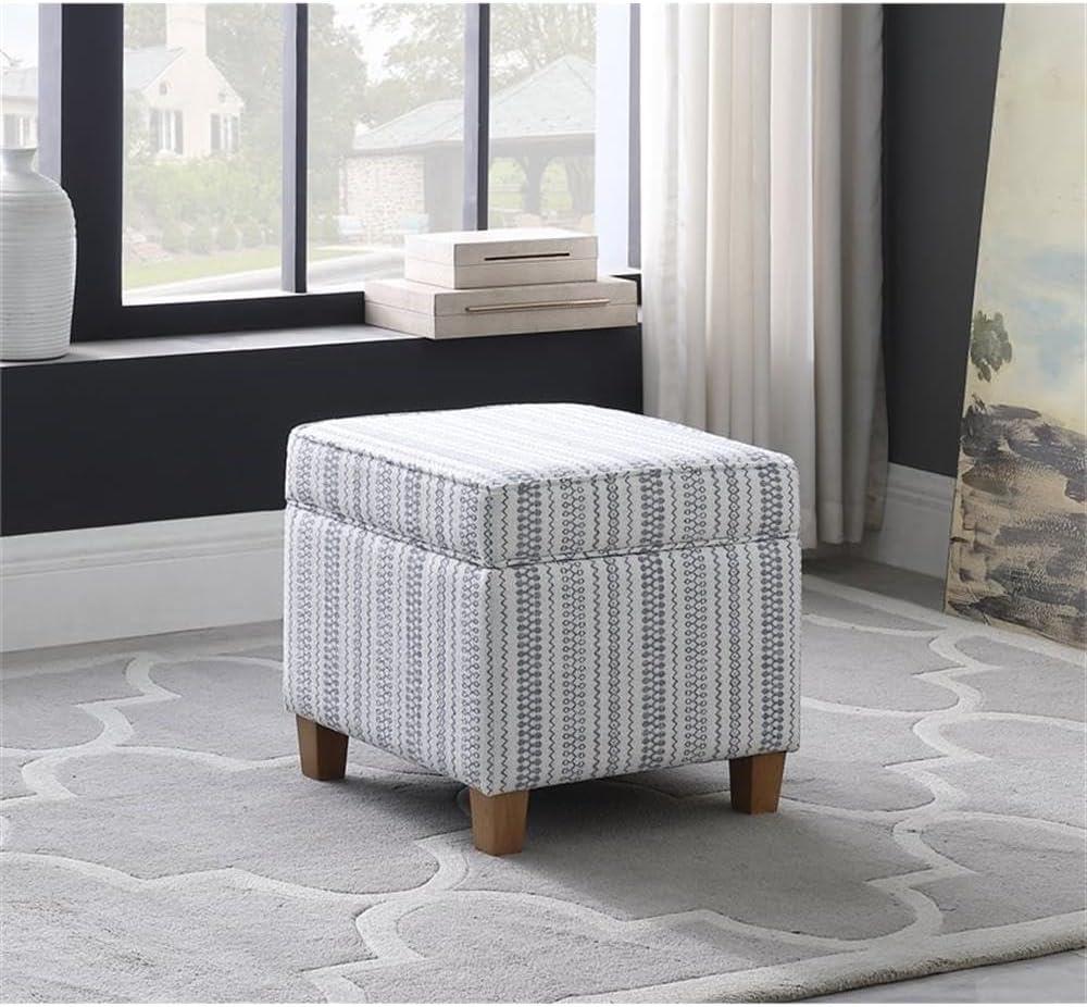 Cole Classics Square Storage Ottoman with Lift Off Top Blue Striped - HomePop: Farmhouse Accent, Wood Legs