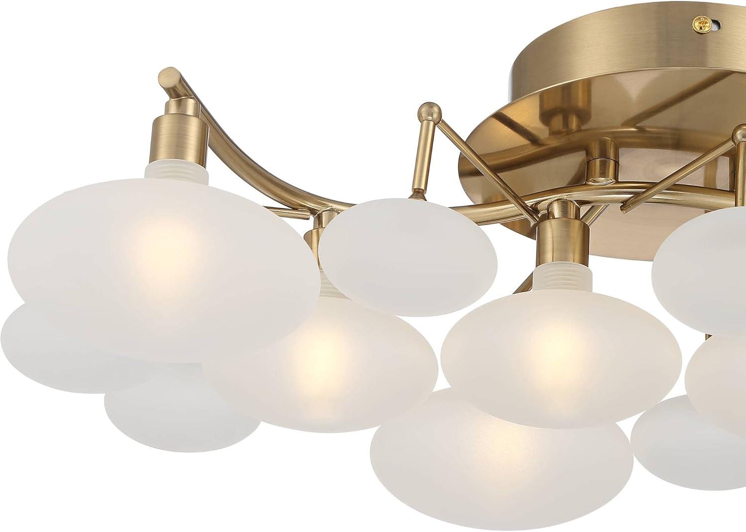 Possini Euro Design Modern Ceiling Light Semi Flush Mount Fixture 19 1/4" Wide Soft Gold 6-Light Opal Glass Shade Bedroom Kitchen