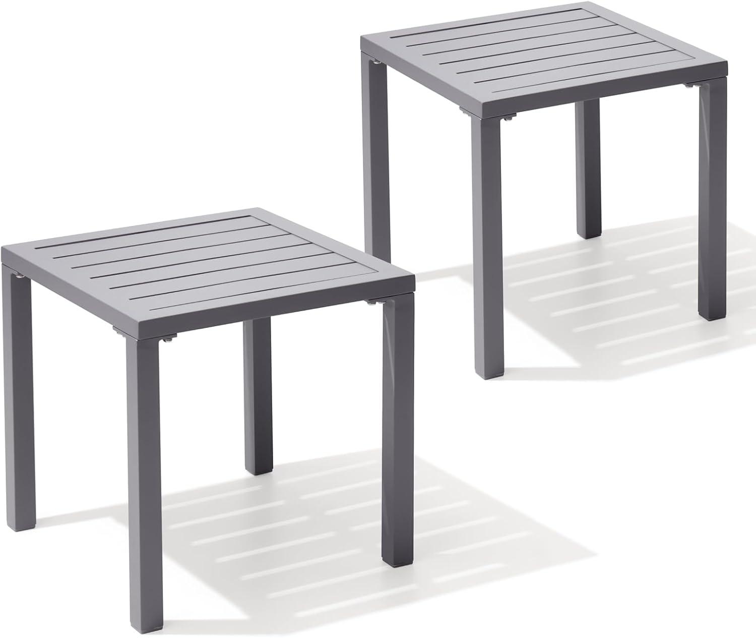 Gray Aluminum Square Outdoor End Table Set of 2