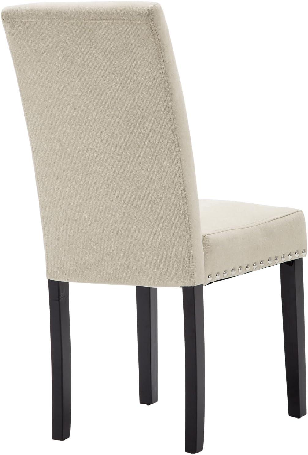 Costway Set of 2 Fabric Dining Chairs Upholstered with Nailhead Trim Beige
