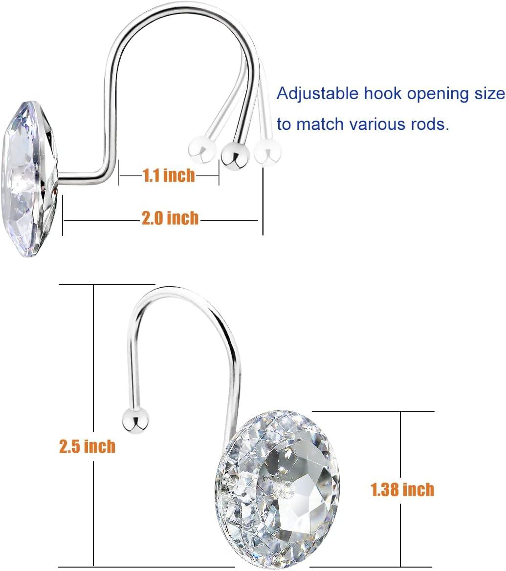 12PCS Stainless Steel Shower Curtain Hooks with Rhinestones