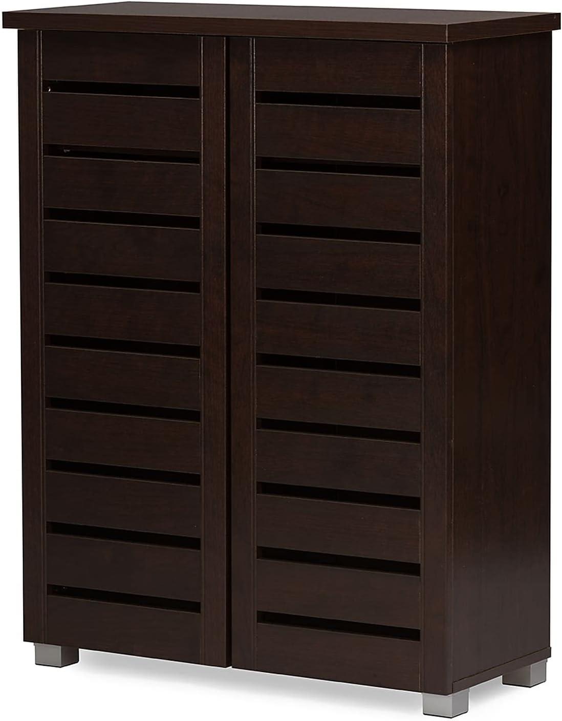 Adalwin Modern and Contemporary 2-Door Wooden Entryway Shoes Storage Cabinet: Holds 15 Pairs, PVC Legs - Baxton Studio