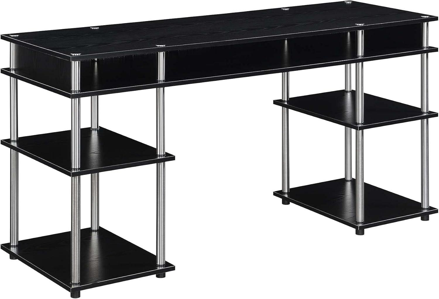 Convenience Concepts Designs2Go No Tools 60-inch Deluxe Student Desk with Shelves, Black, All Ages