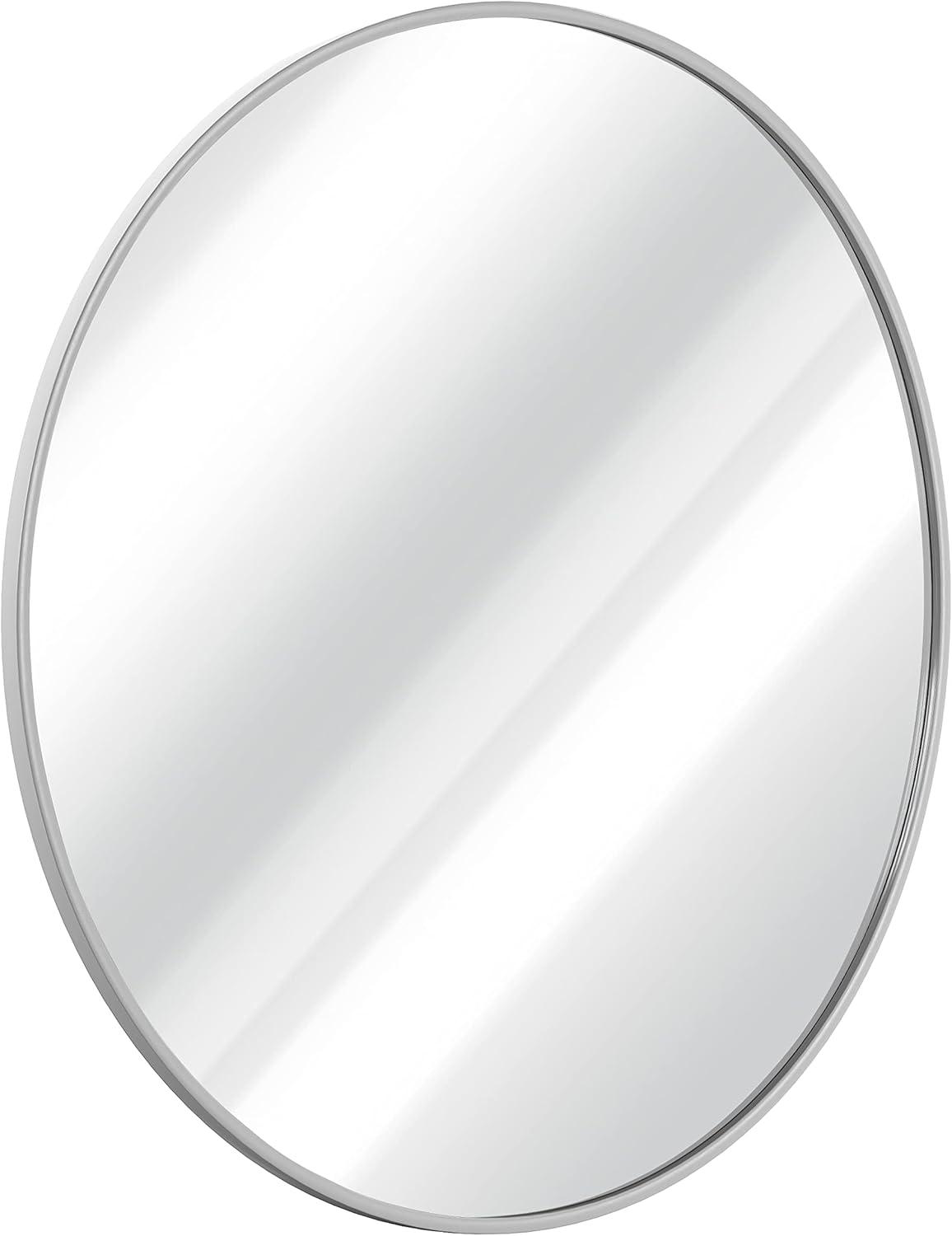 HBCY Creations Silver Round Wall Mirror - 24 Inch Large Round Mirror, Rustic Accent Mirror for Bathroom, Entry, Dining Room, & Living Room - Metal Mirror for Wall