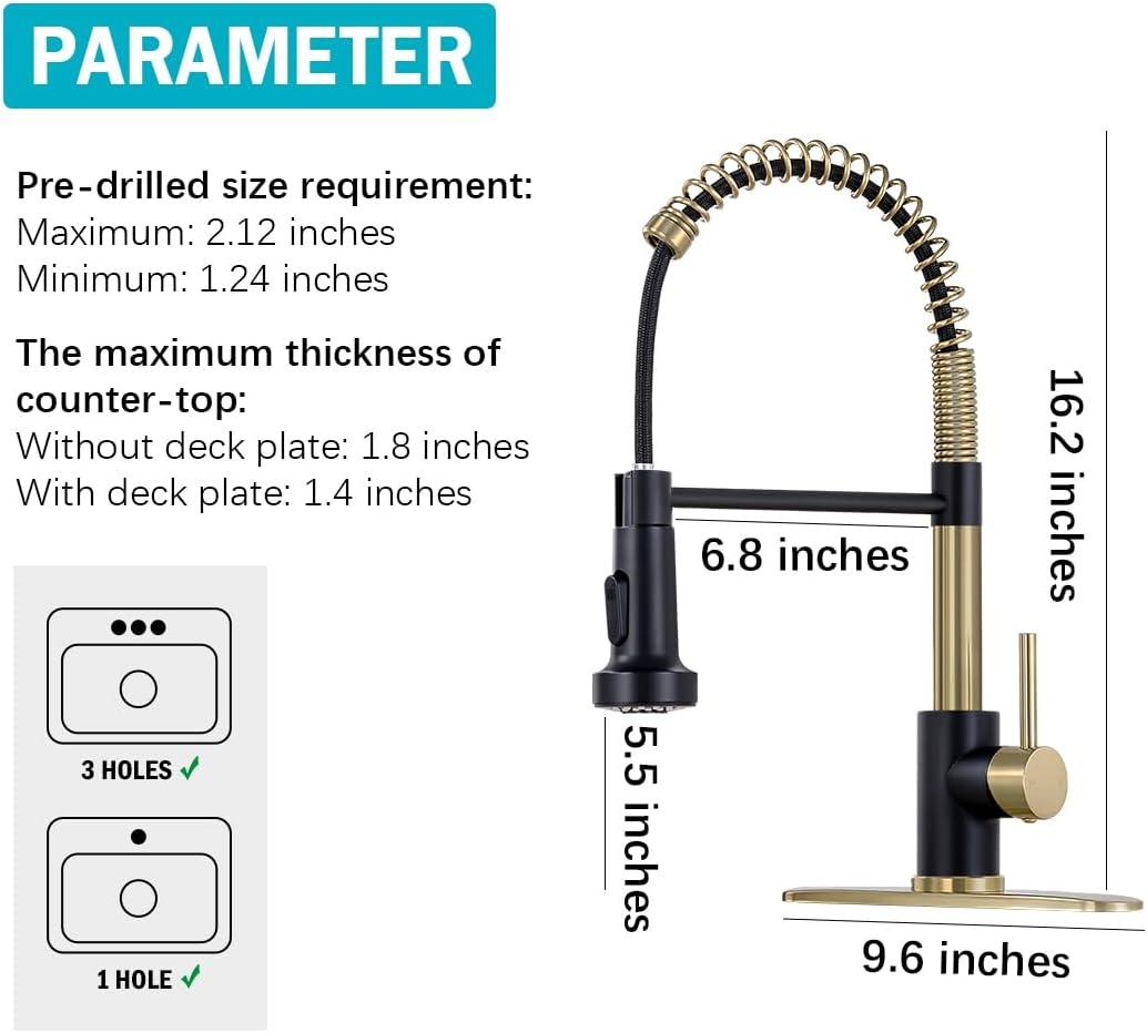 Black and Gold Stainless Steel High-Arc Kitchen Faucet with Pull-Out Spray