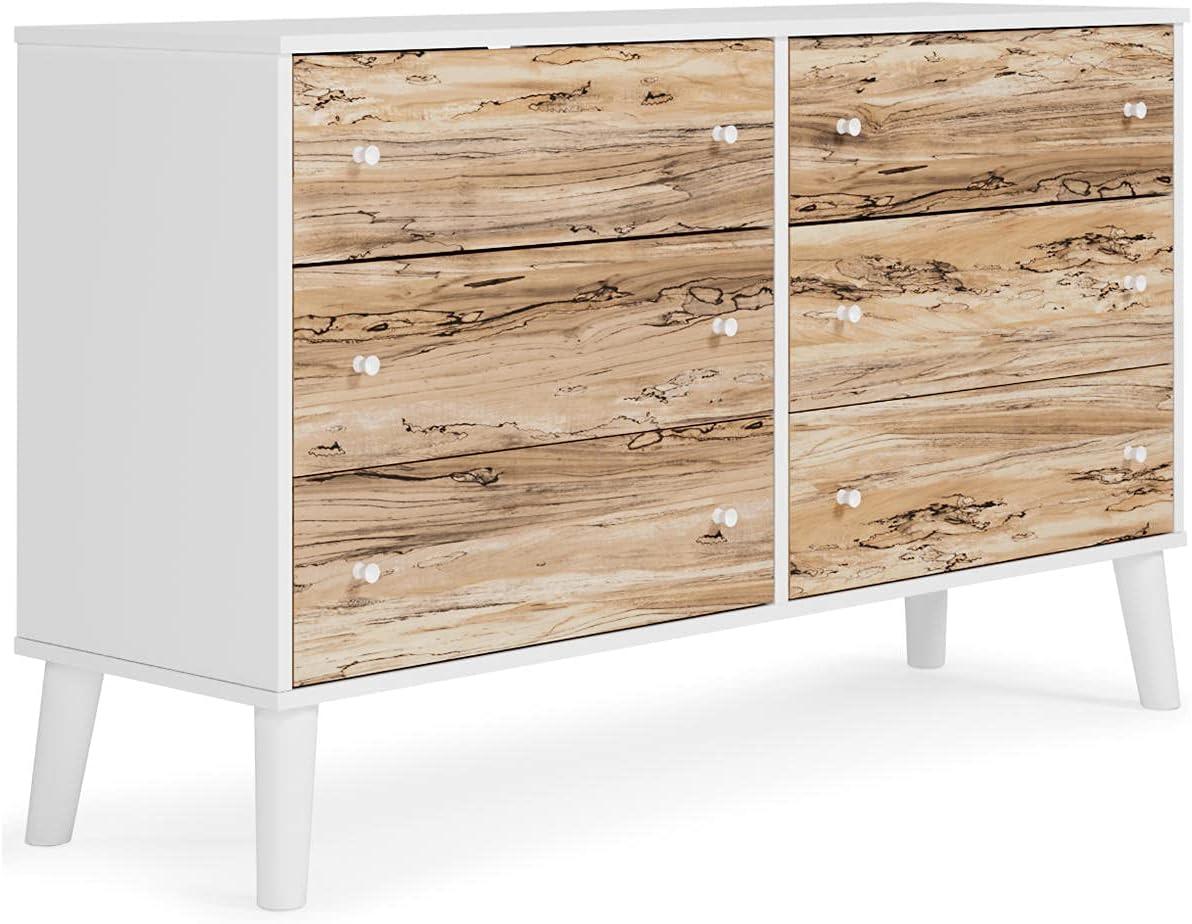 White and Beige 6-Drawer Dresser with Ball Bearing Glides