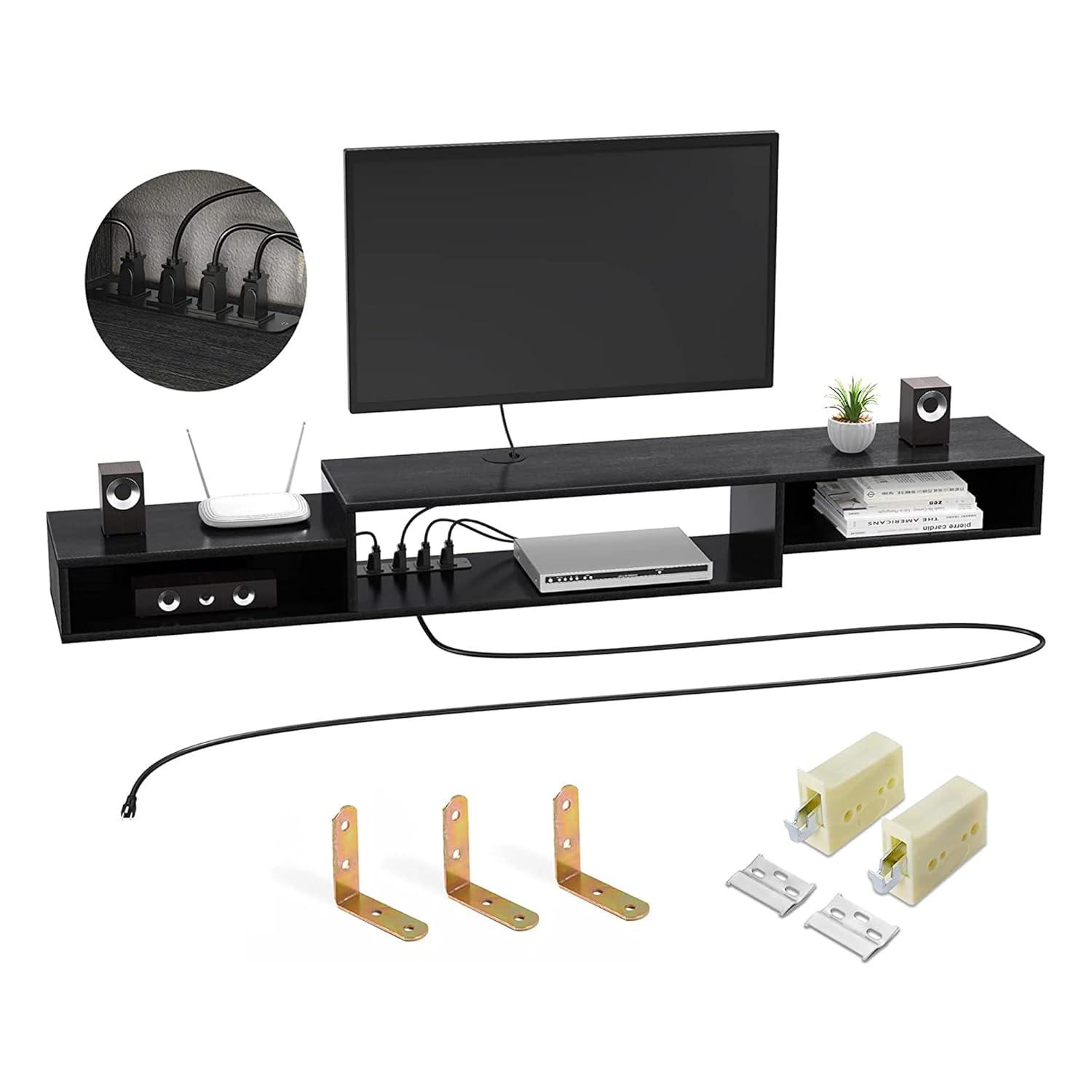 Black 59" Floating TV Stand with Cabinets and Shelves
