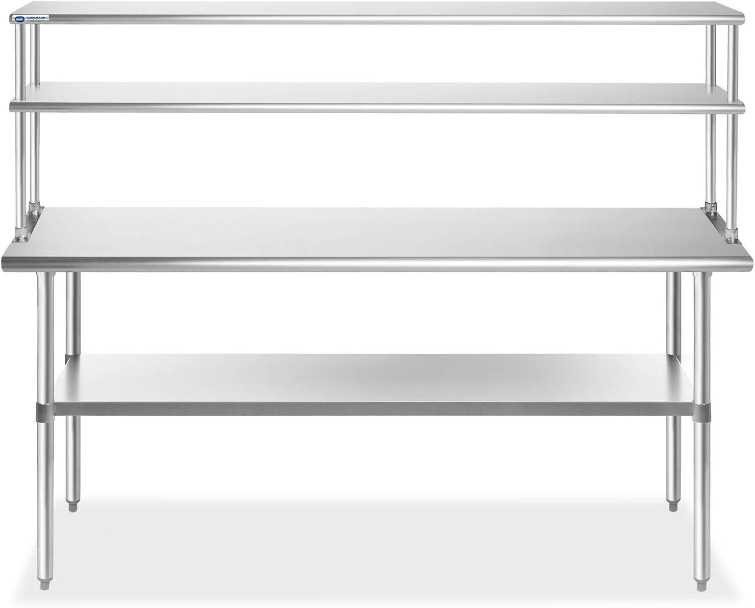 30" D x 34.5" H Stainless Steel Prep Station with Undershelf and Double Overshelf