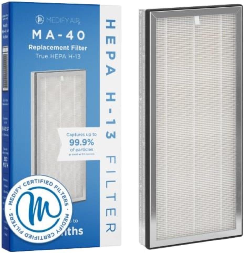 Medify MA-40 Genuine Replacement Filter for MA-40 Purifiers | Smoke, Dust, Odors, Pet Dander | 3 in 1 with Pre-filter, HEPA H13 and Activated Carbon | Removal of 0.1 to 0.3 Microns | 1-Pack.