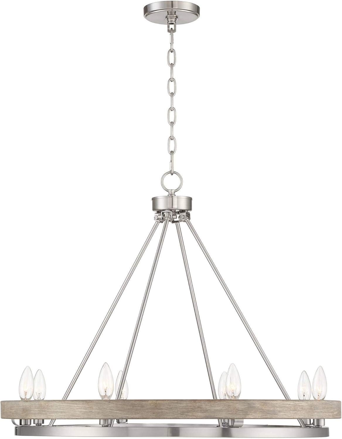 Possini Euro Design Brushed Nickel Graywood Wagon Wheel Chandelier 29 1/4" Wide Farmhouse Rustic 8-Light Fixture Dining Room Kitchen Island Entryway