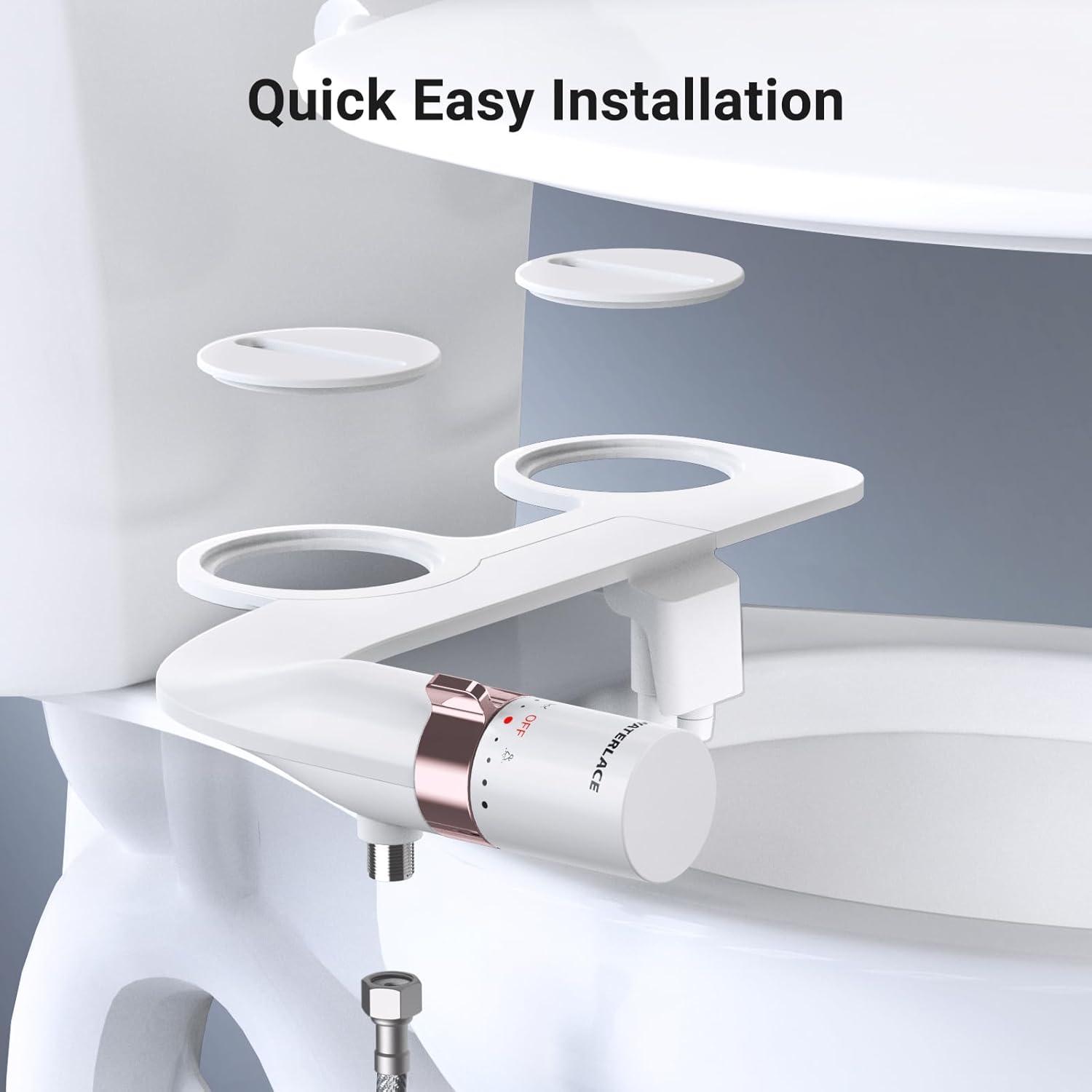 Bidet Attachment for Toilet, Dual Nozzle Bidet Toilet Seat, Non-Electric Ultra-Thin Bidets for Existing Toilets, Rear/Feminine Wash with Adjustable Water Pressure (Rose Gold)