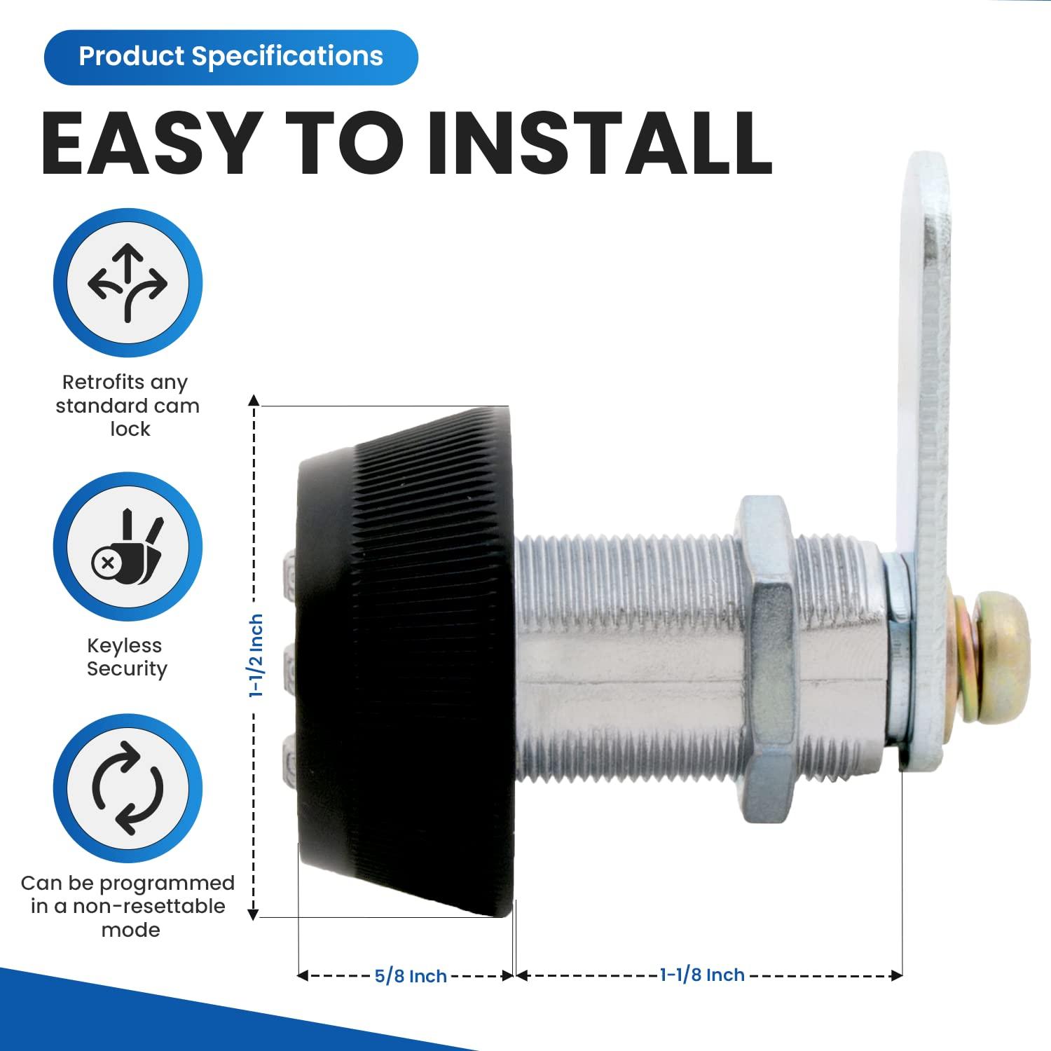 Black Zinc Keyless Combination Cam Lock for Cabinets and Drawers