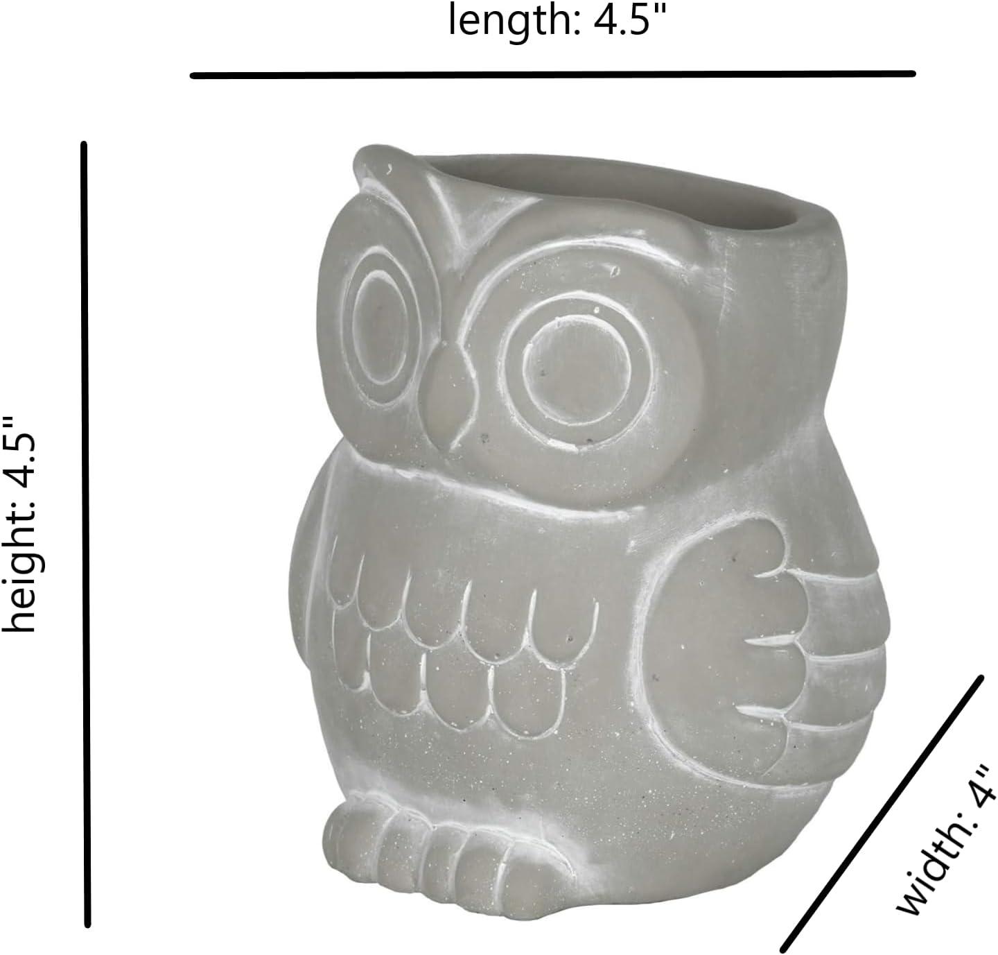 Classic Home and Garden Cement Buddies Indoor/Outdoor Planter with Drainage Hole, Owl, Gray, Small, 4.5in