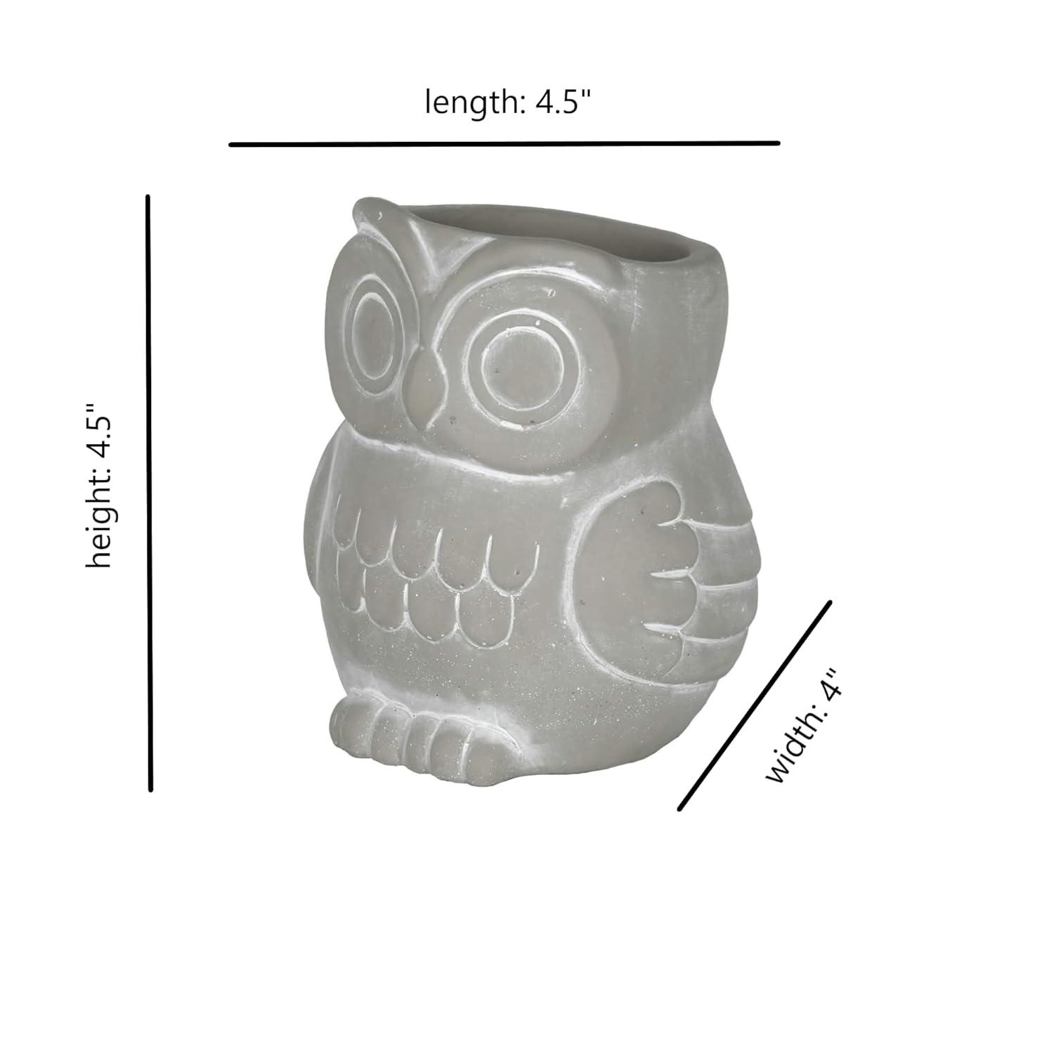 Classic Home and Garden Cement Buddies Indoor/Outdoor Planter with Drainage Hole, Owl, Gray, Small, 4.5in