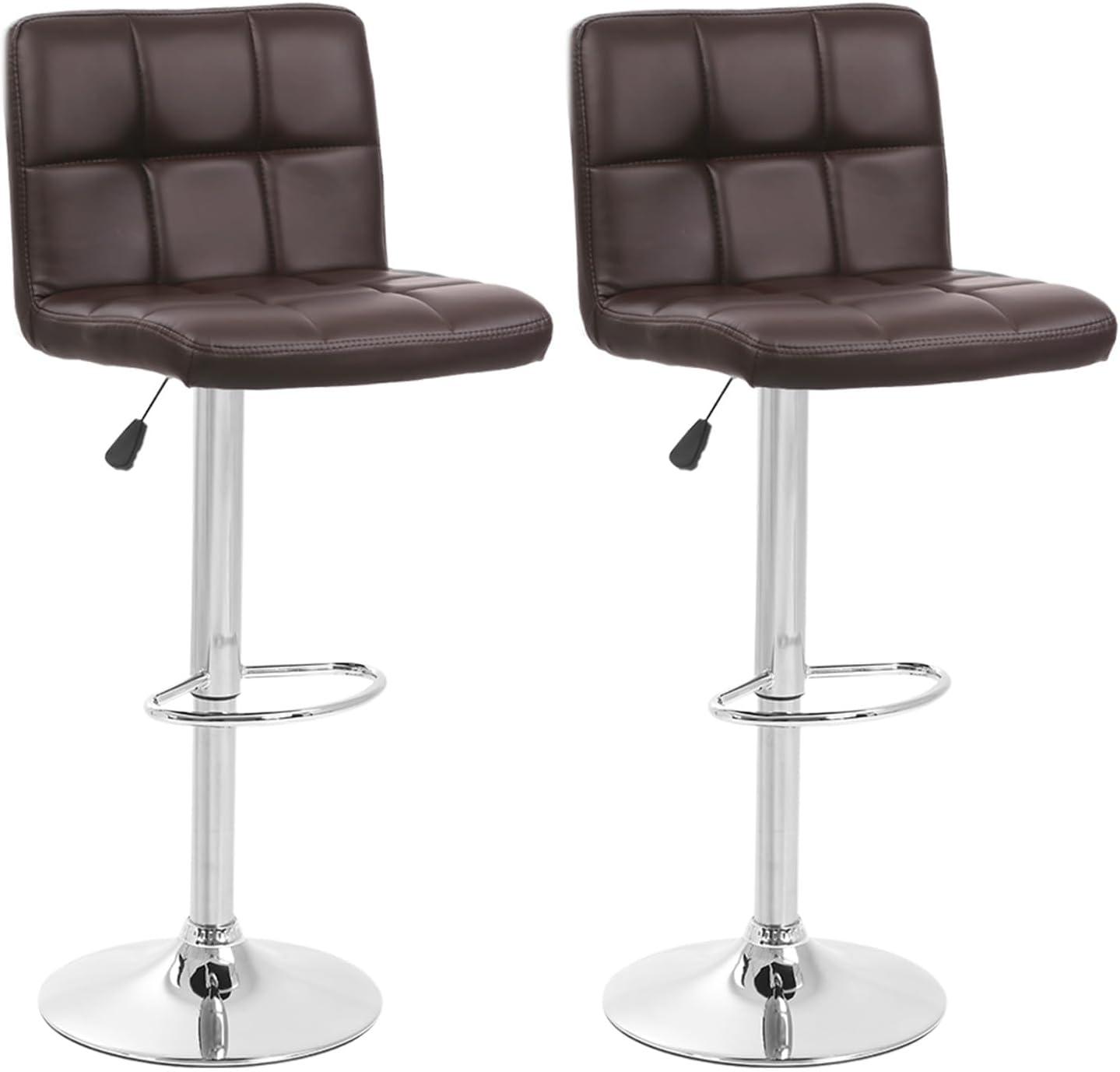 FDW Bar Stool Height Adjustable Swivel Stool with Back PU Leather Kitchen Counter Stools Set of 2 Dining Chairs