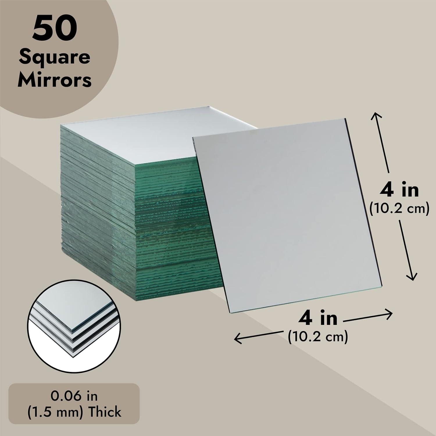 50 Pack 4 Inch Square Glass Mirror Tiles for DIY Projects