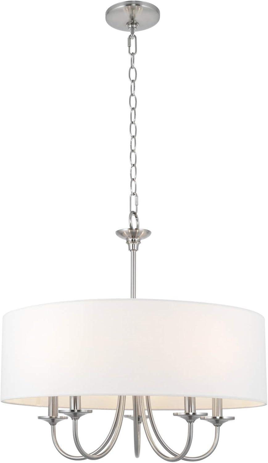 Kira Home Quinn 22" 5-Light Chandelier / Adjustable Chain Link Hanging Light + White Linen Drum Shade, Brushed Nickel