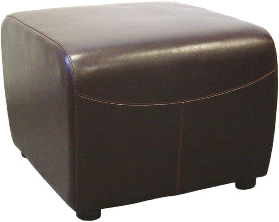 Full Leather Ottoman with Rounded Sides Dark Brown - Baxton Studio: Faux Upholstered, Wood Frame, No Assembly Required