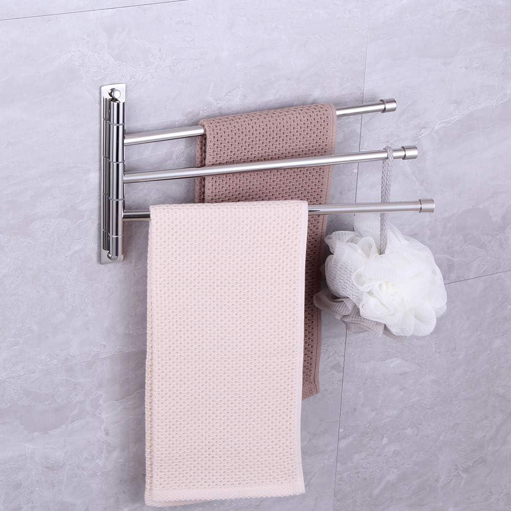 Polished Stainless Steel 3-Arm Wall-Mounted Swivel Towel Bar