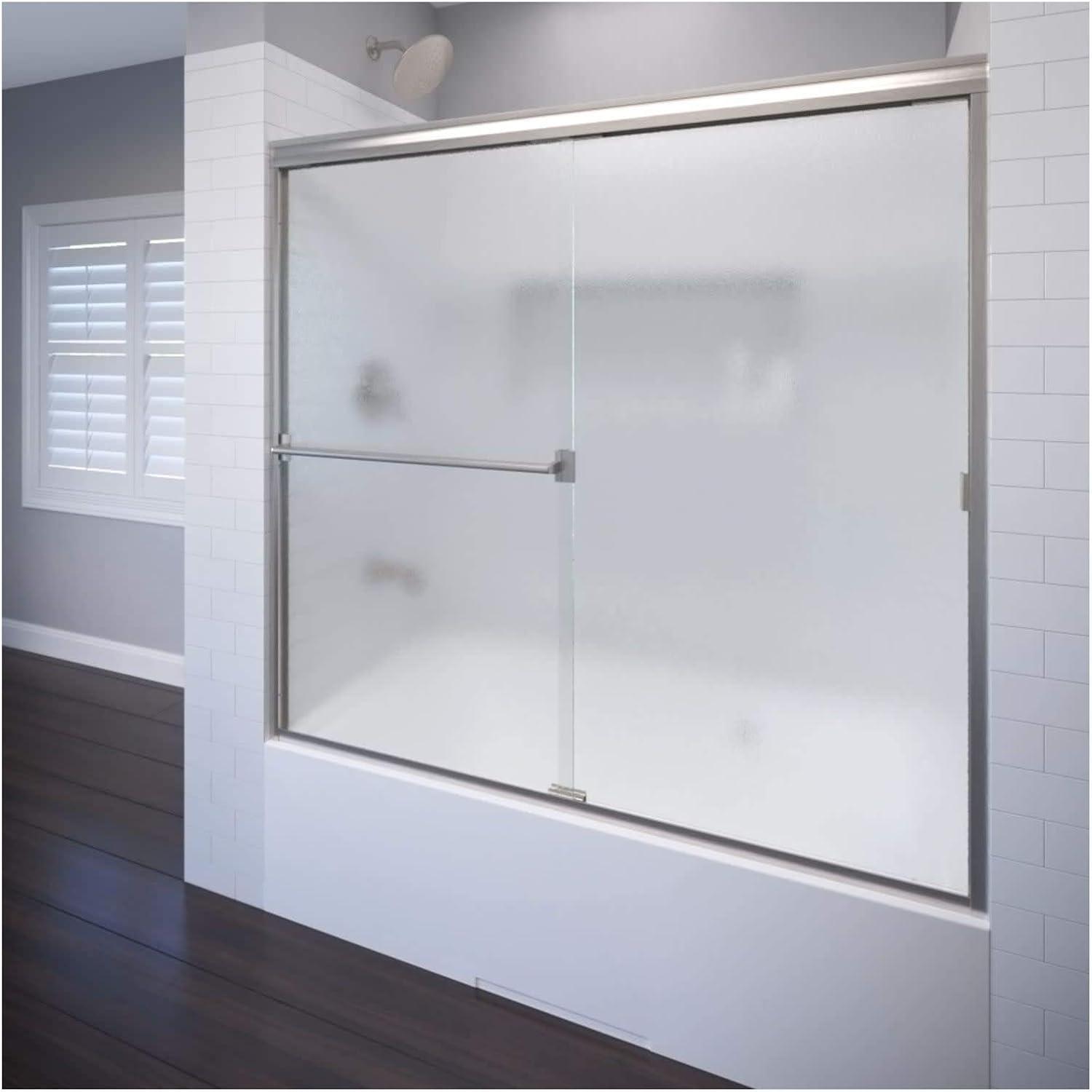 Classic Brushed Nickel Sliding Bathtub Shower Door with Obscure Glass