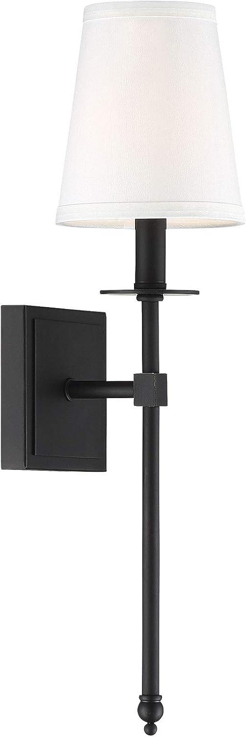 Monroe Matte Black 20" Wall Sconce with White Fabric Shade