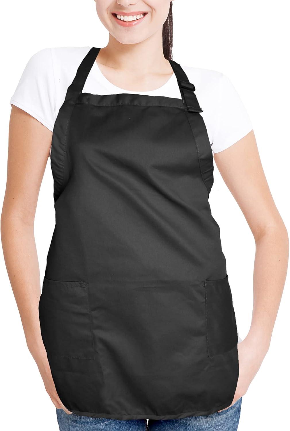 Dalix Waist Aprons Commercial Restaurant Home Bib Spun Poly Cotton Kitchen (3 Pockets) in Black