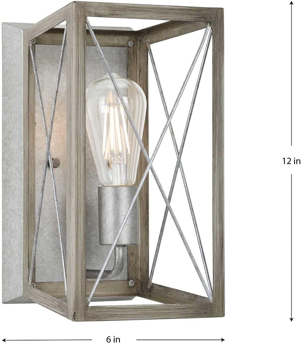 Progress Lighting Briarwood 1-Light Wall Sconce, Galvanized Steel, X-Brace Design, Faux Wood Frame