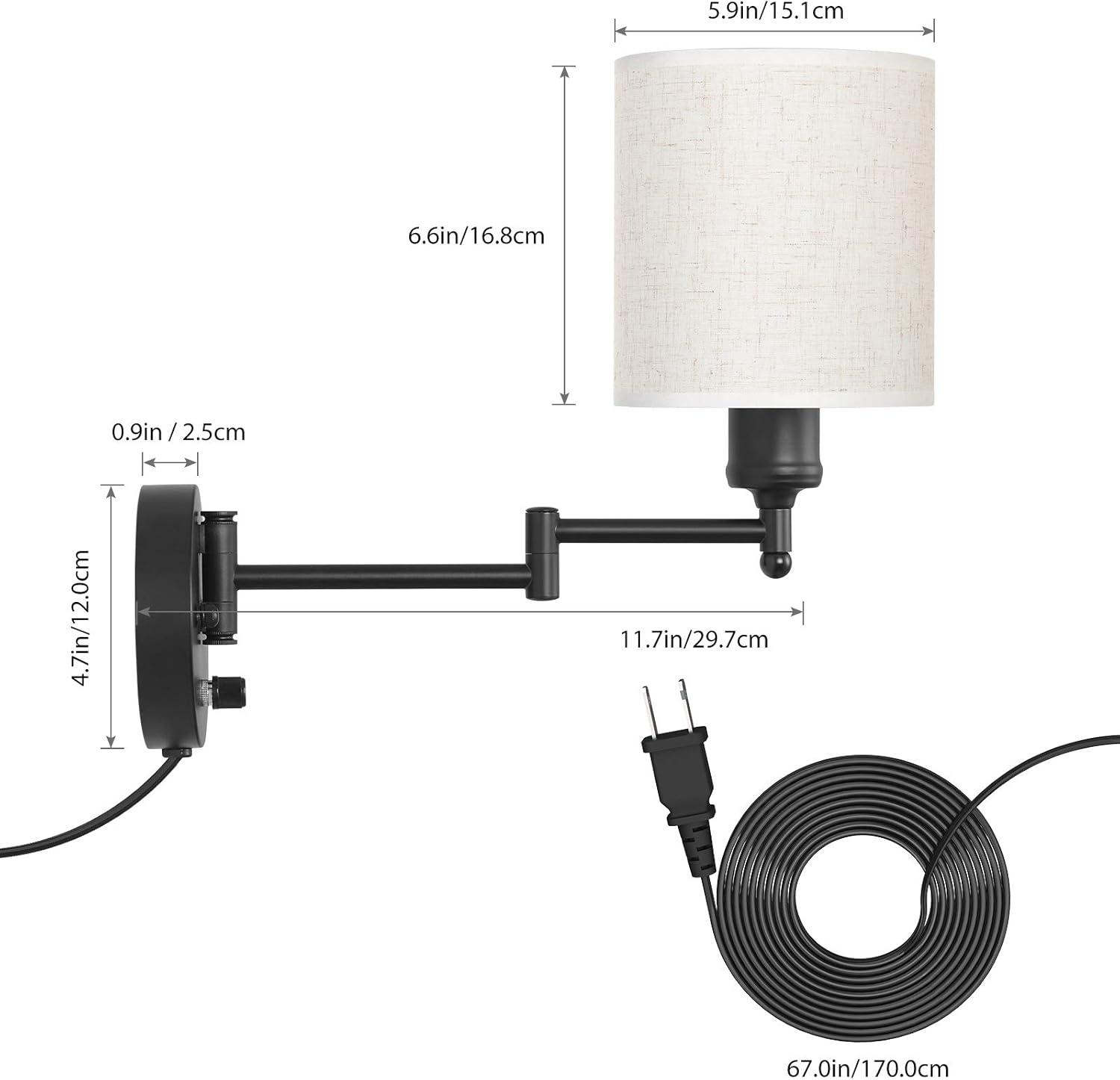 CADUKE Plug in Wall Light Set of 2, Swing Arm Wall Lamps, Modern Bedroom Wall Sconce Fixtures with Linen Lampshade for Reading Hallway Living Room