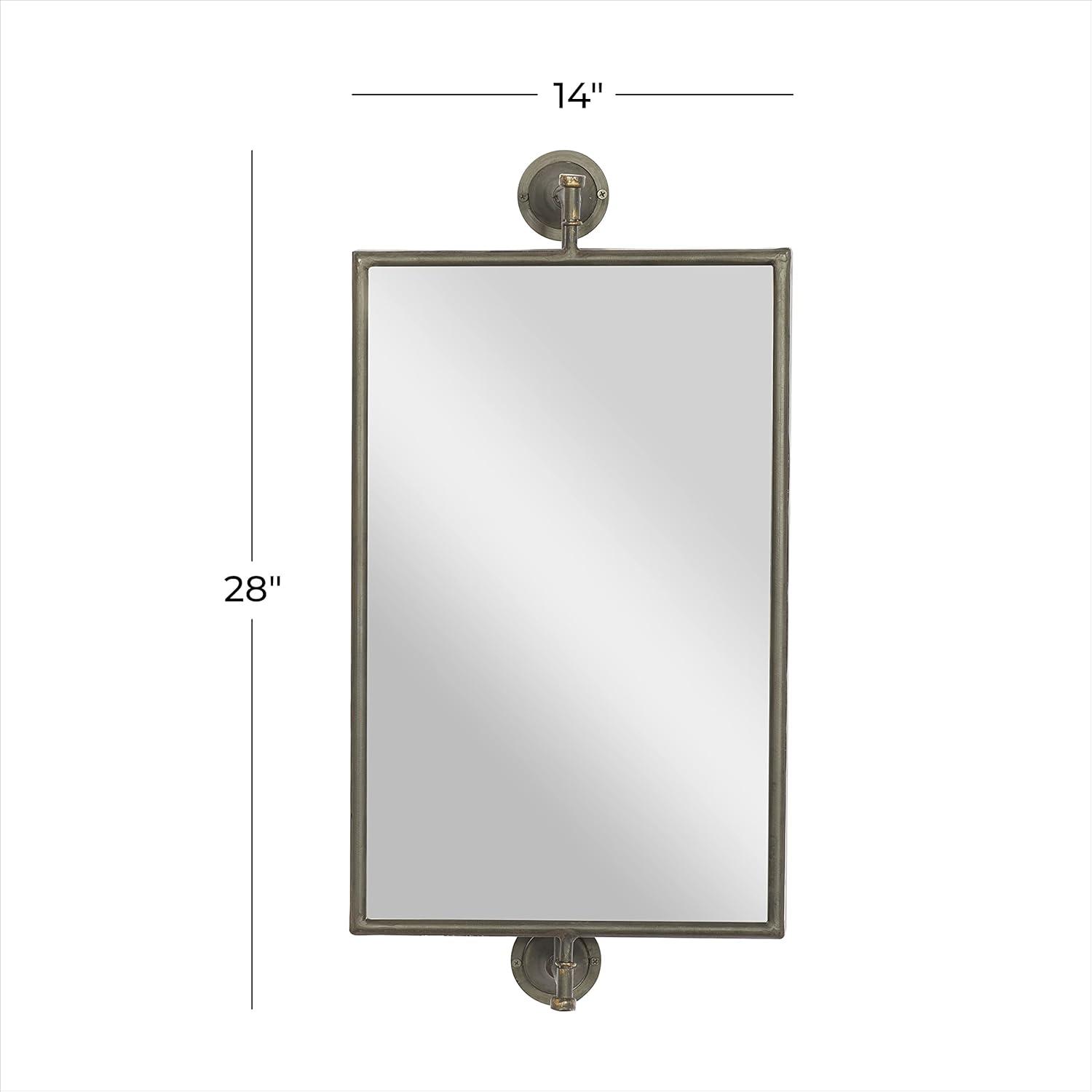 DecMode Industrial Rectangular Metal Wall Mirror with Pull Handle Design and Black Finish, 14"W x 28"H
