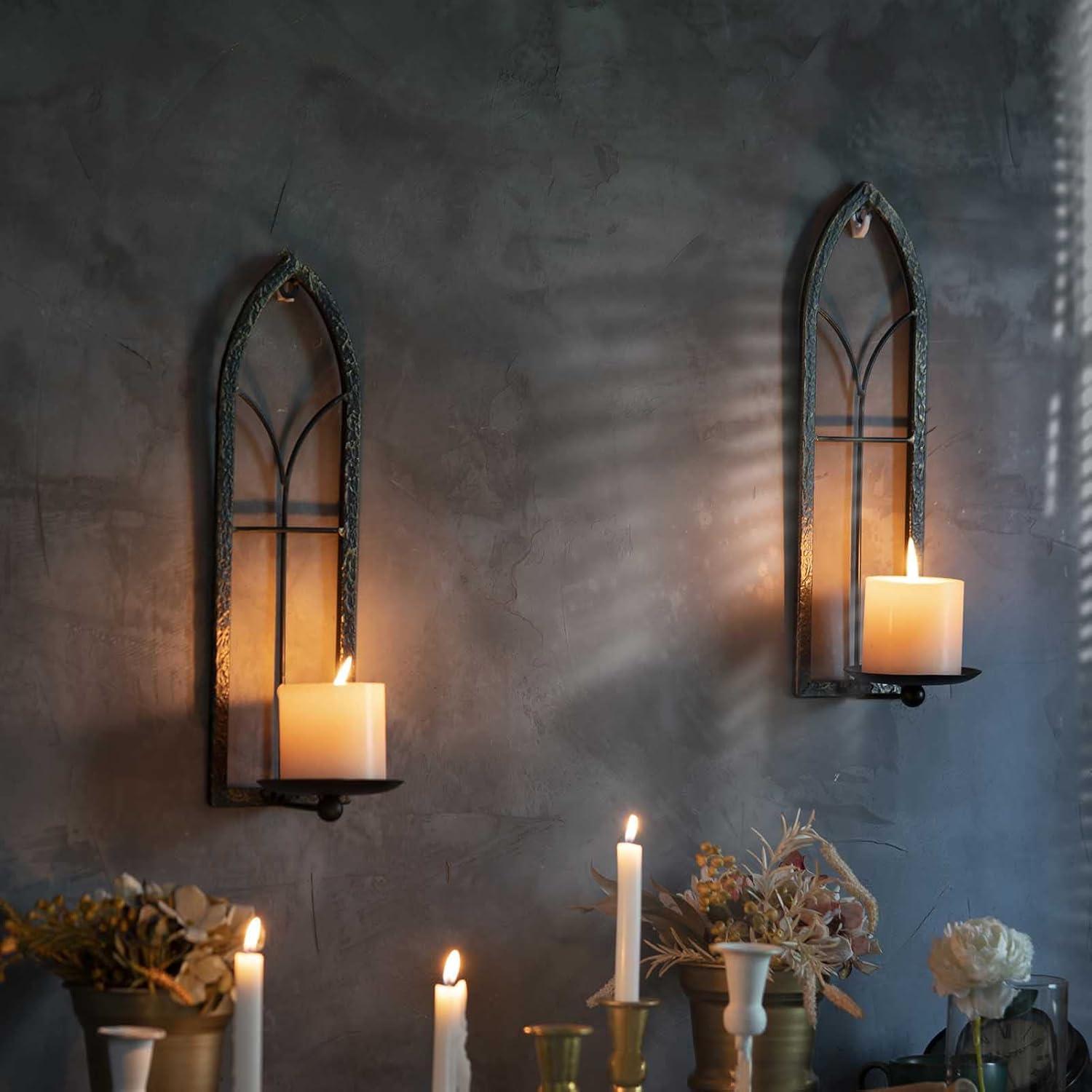 Set of 2 Black and Gold Gothic Iron Wall Candle Sconces