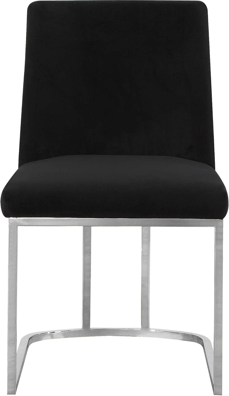 Velvet Upholstered Side Chair in Black with Chrome Metal Frame