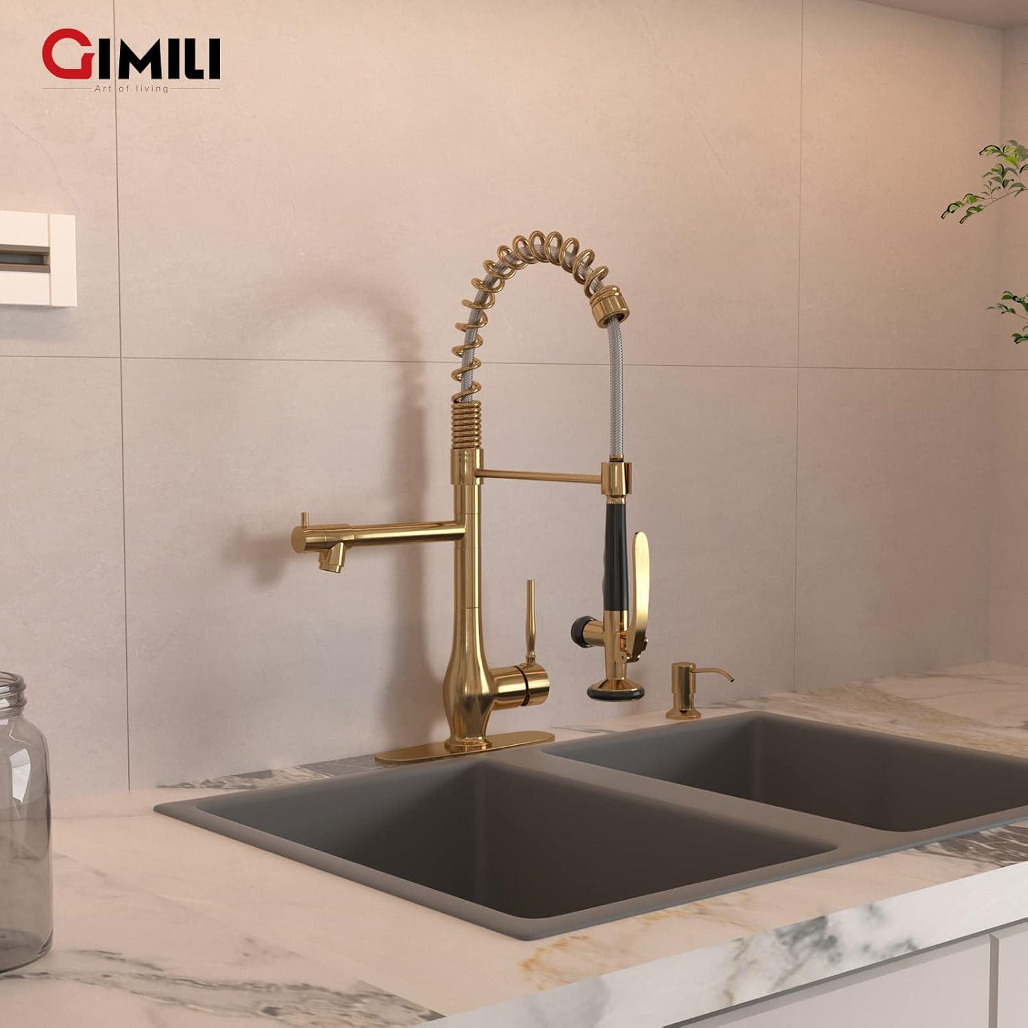 Brass Commercial Pull-Down Sprayer Kitchen Faucet 2 Handle With Locking Buckle And Soap Dispenser