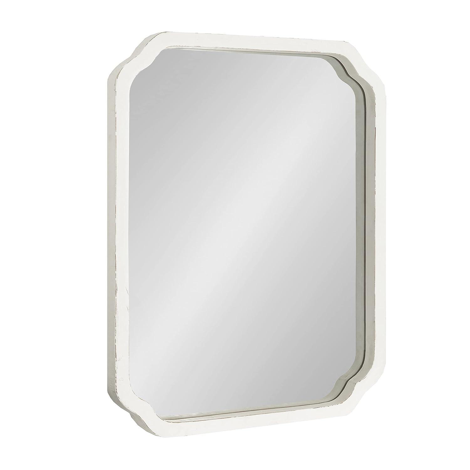 Kate & Laurel All Things Decor 18"x24" Marston Farmhouse Rectangle Wall Mirror White: No Assembly, Wood Frame, Wall Mount