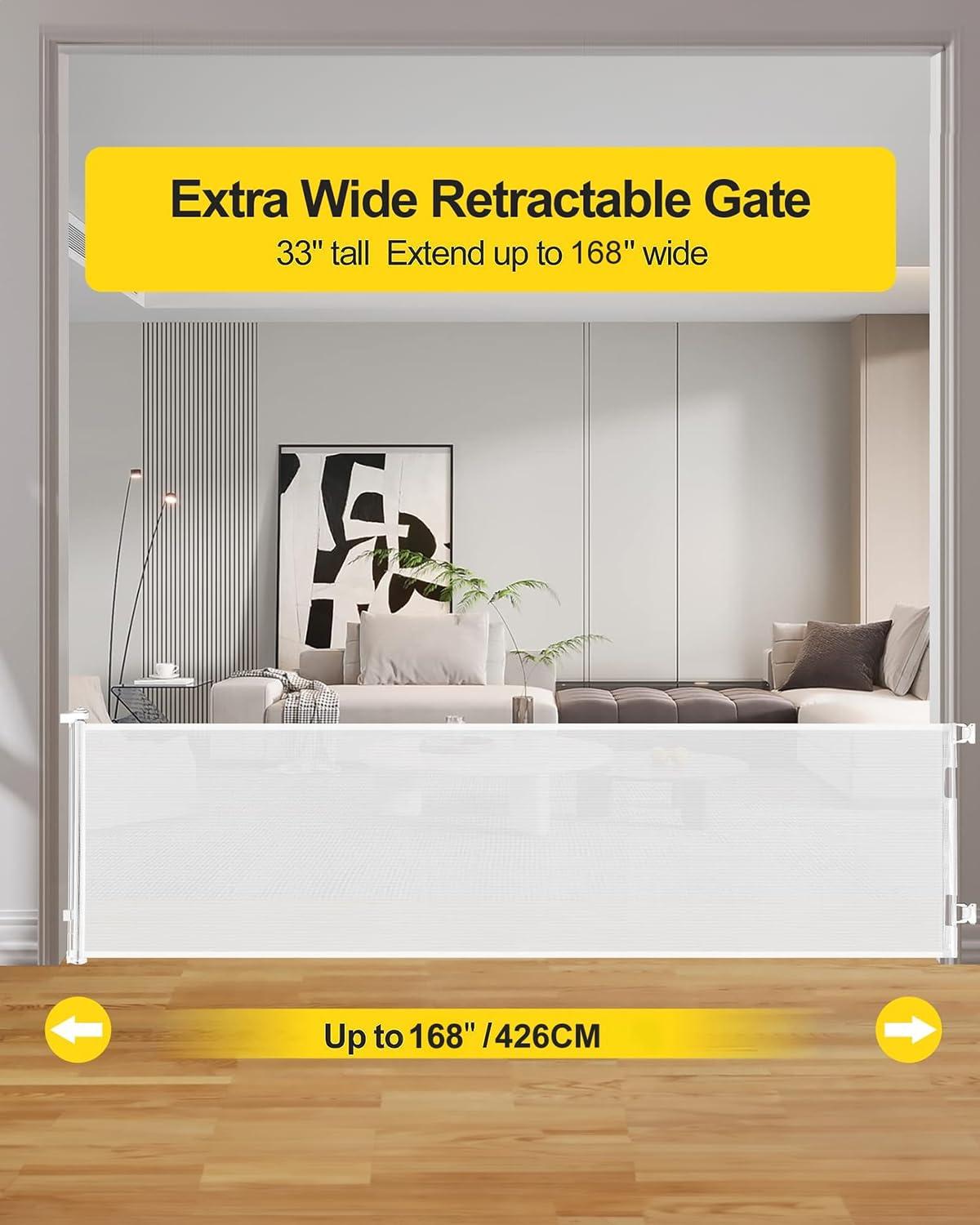 Tucker Murphy Pet™ 168 Inch Extra Wide Retractable Baby Gate,mesh Large Baby Gate Or Mesh Pet Dog Gate, Opening Wide Extra Long Child Safety Gate For Indoor, Outdoor, Stairs, Deck(33"x168")