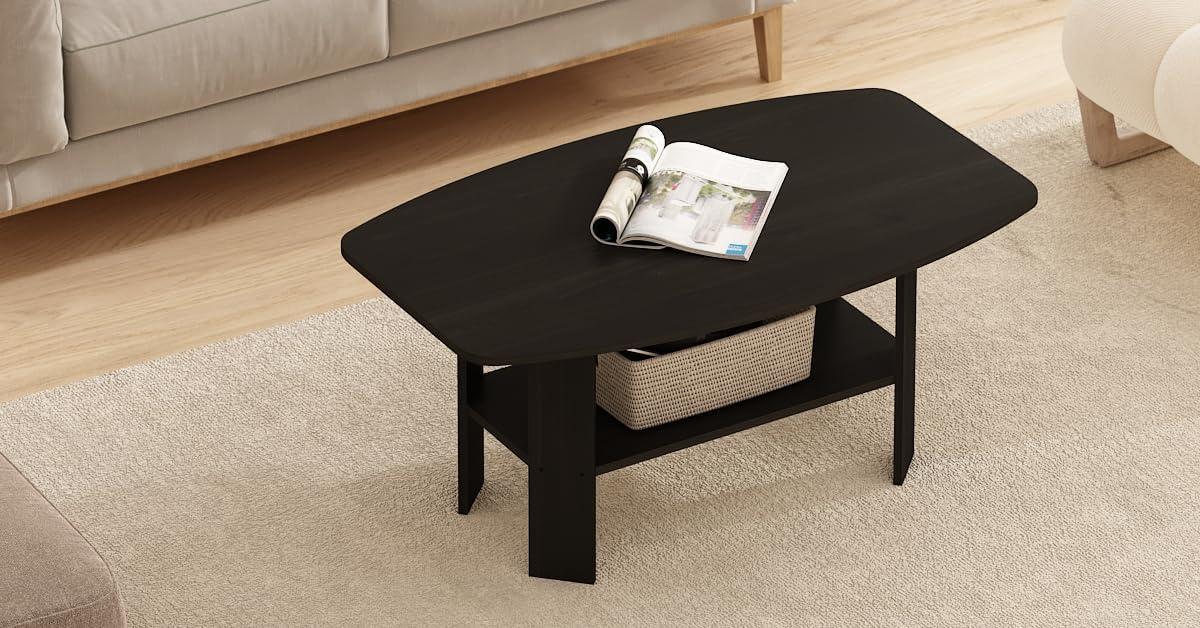 Furinno 35.5" Simple Design Industrial Coffee Table 2-Tier Rectangular Living Room Furniture,Espresso