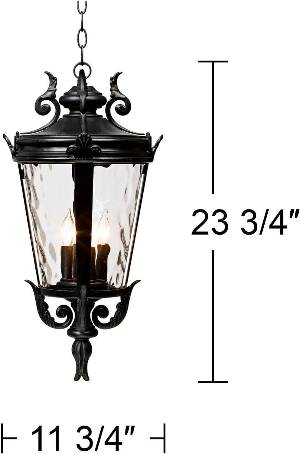 Marseille Vintage Black 31" Outdoor Hanging Light with Clear Hammered Glass