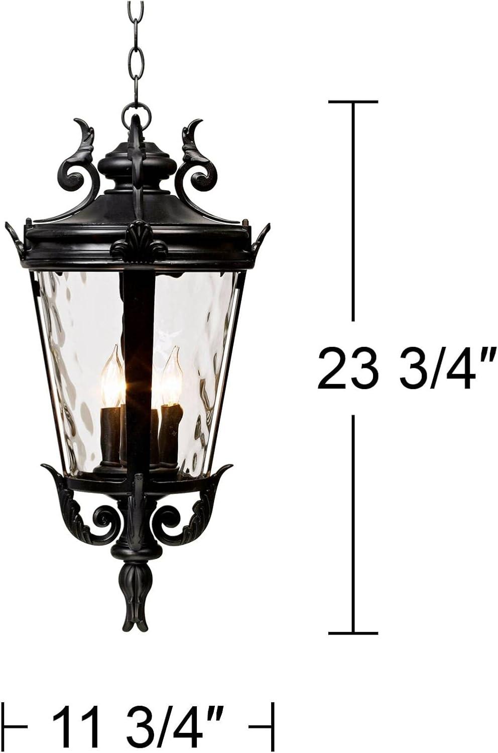 John Timberland Casa Marseille Rustic Outdoor Hanging Light Textured Black 23 3/4" Clear Hammered Glass for Post Exterior Barn Deck House Porch Yard