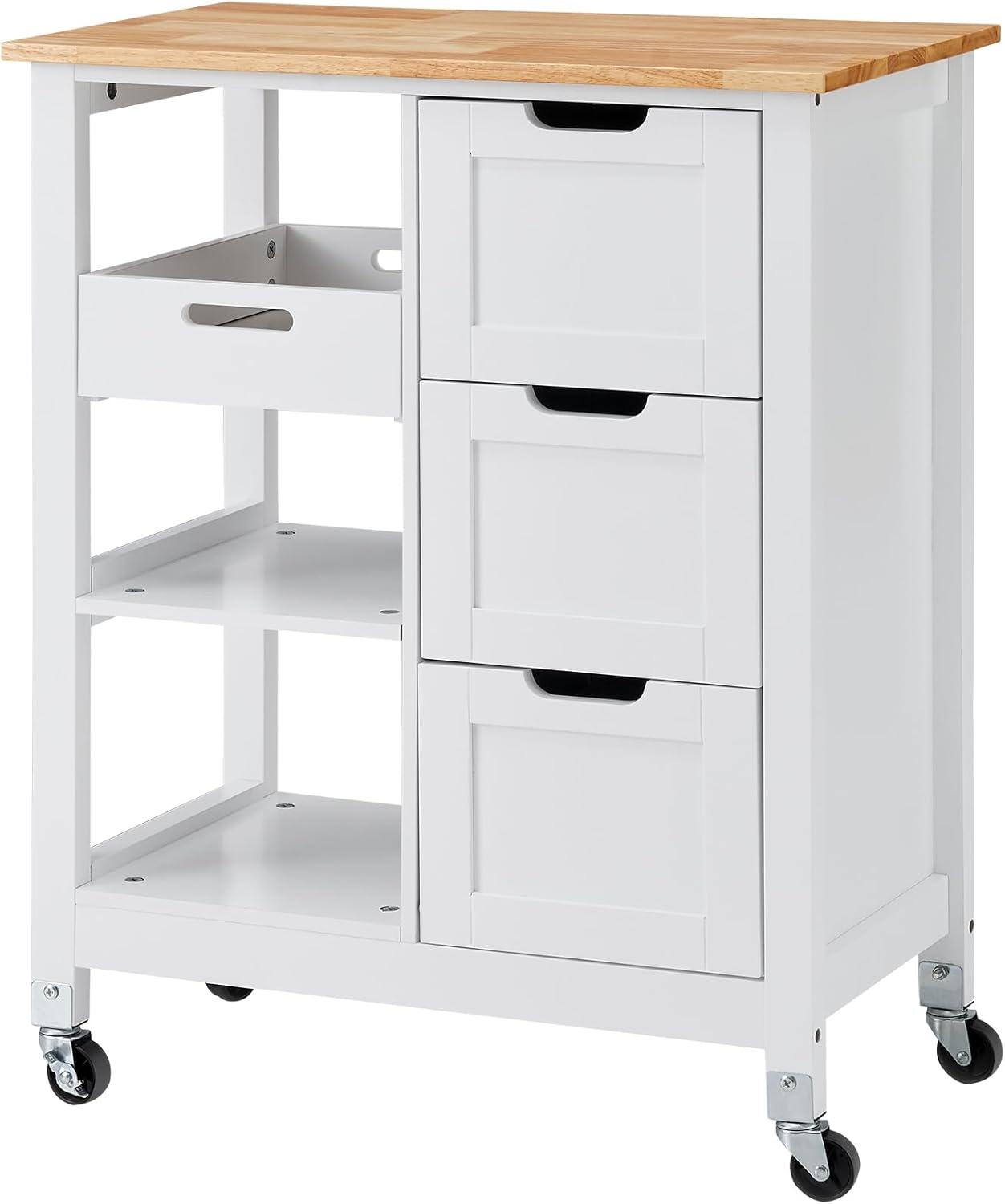 White Wood Kitchen Cart with Spice Rack and Storage