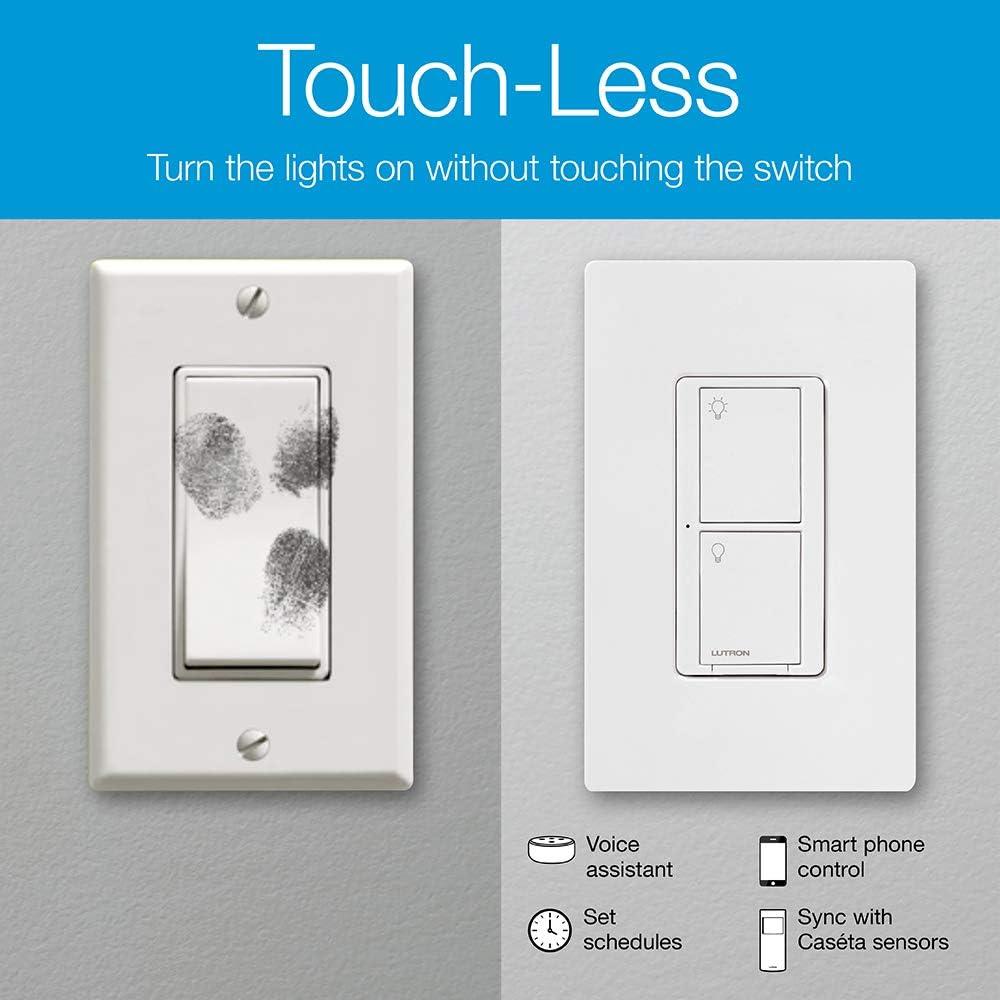 Lutron Caseta Smart Lighting Switch for All Bulb Types or Fans | Neutral Wire Required | PD-6ANS-WH | White