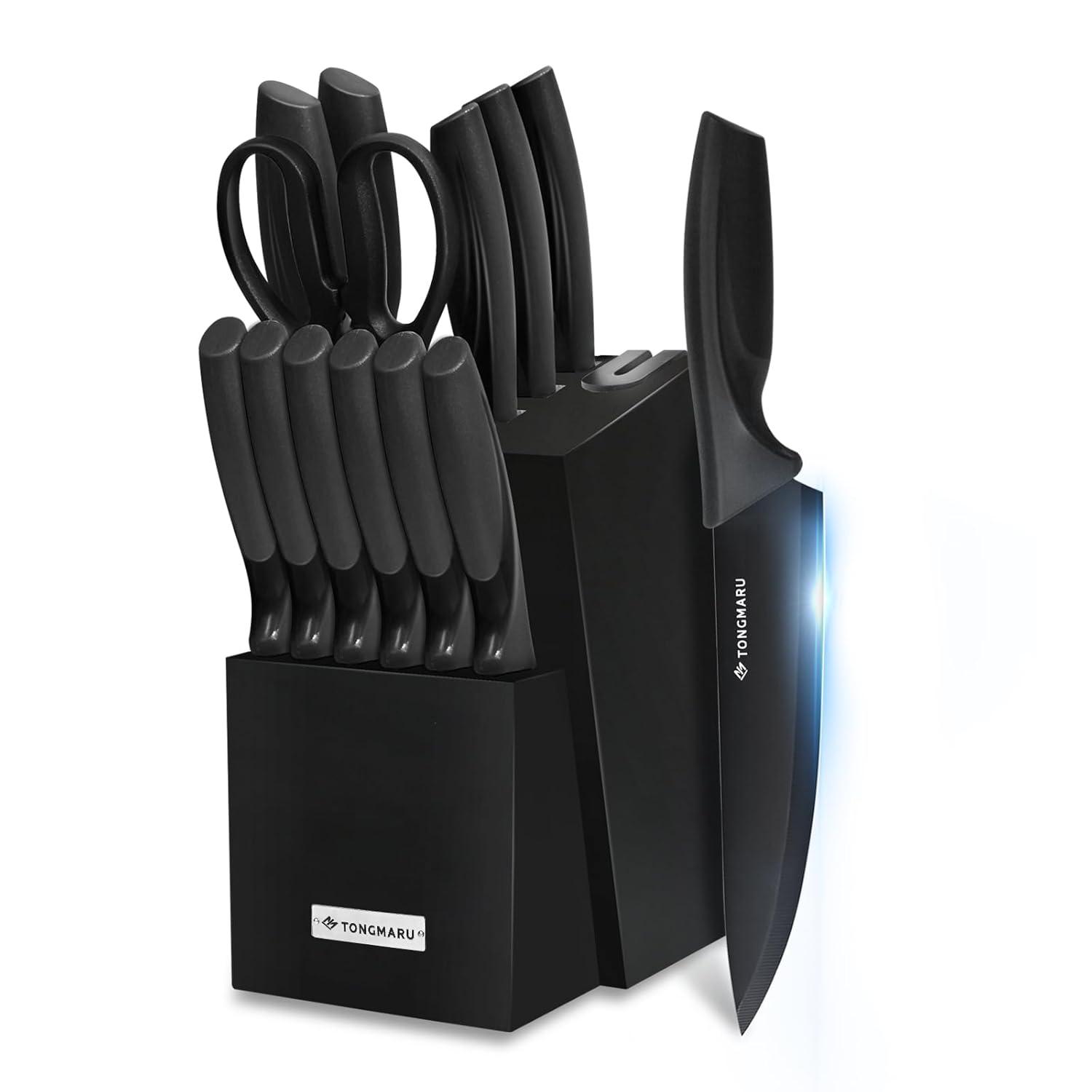 Zulay Kitchen Zulay Kitchen Premium 15-Piece Knife Set with Natural Wood Block and Built-in Sharpener