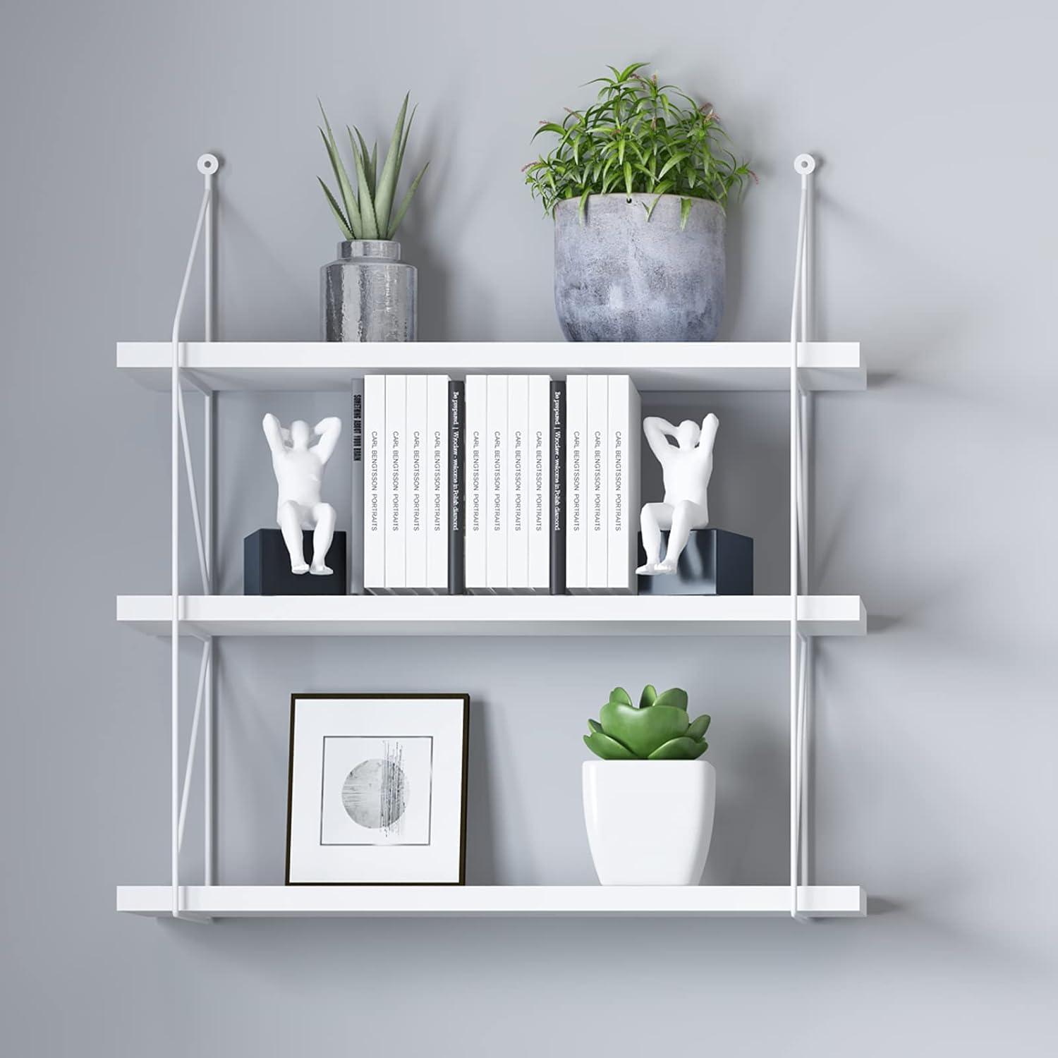 Welland 3-Tier Display Wall Rack Wall Shelf, White, 23.5"L x 6.25"W x 24.5"H, MDF, 1 Pieces