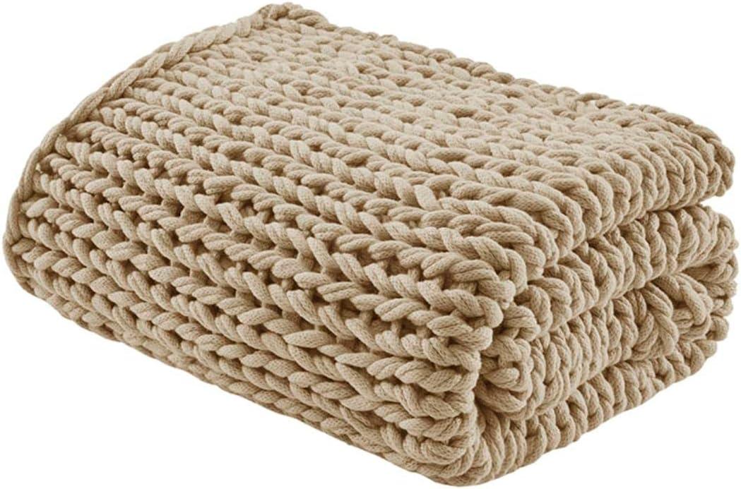 Tan Chunky Double Knit Faux Fur Throw Blanket