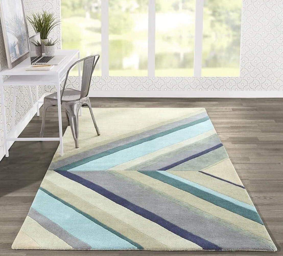 Delmar Chevron Handmade Tufted Wool Gray/Pink/Green Area Rug