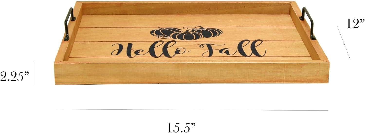 Elegant Designs 15.5" x 12" Decorative Wood Serving Tray, "Hello Fall", Natural Wood