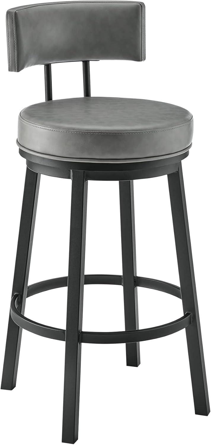 Armen Living Indoor Crux 26" Swivel Counter Stool in Brown Faux Leather and Walnut Wood