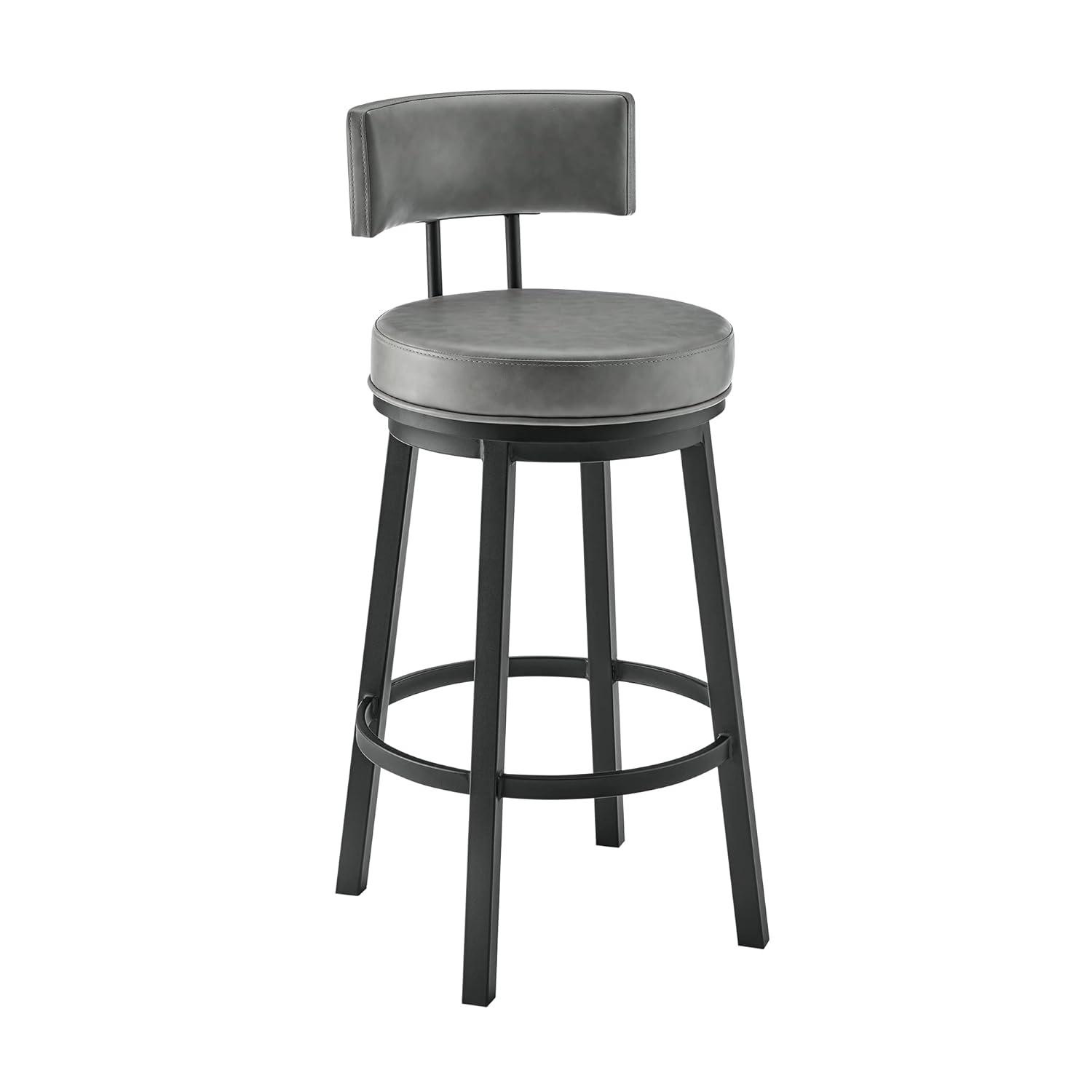 Armen Living Indoor Crux 26" Swivel Counter Stool in Brown Faux Leather and Walnut Wood
