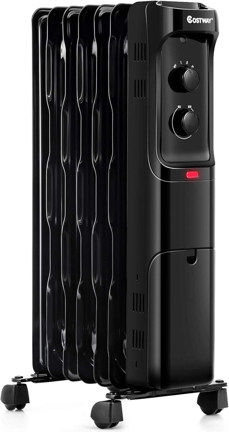 Costway 1500W Oil Filled Heater Portable Radiator Space Heater w/Adjustable Thermostat Black