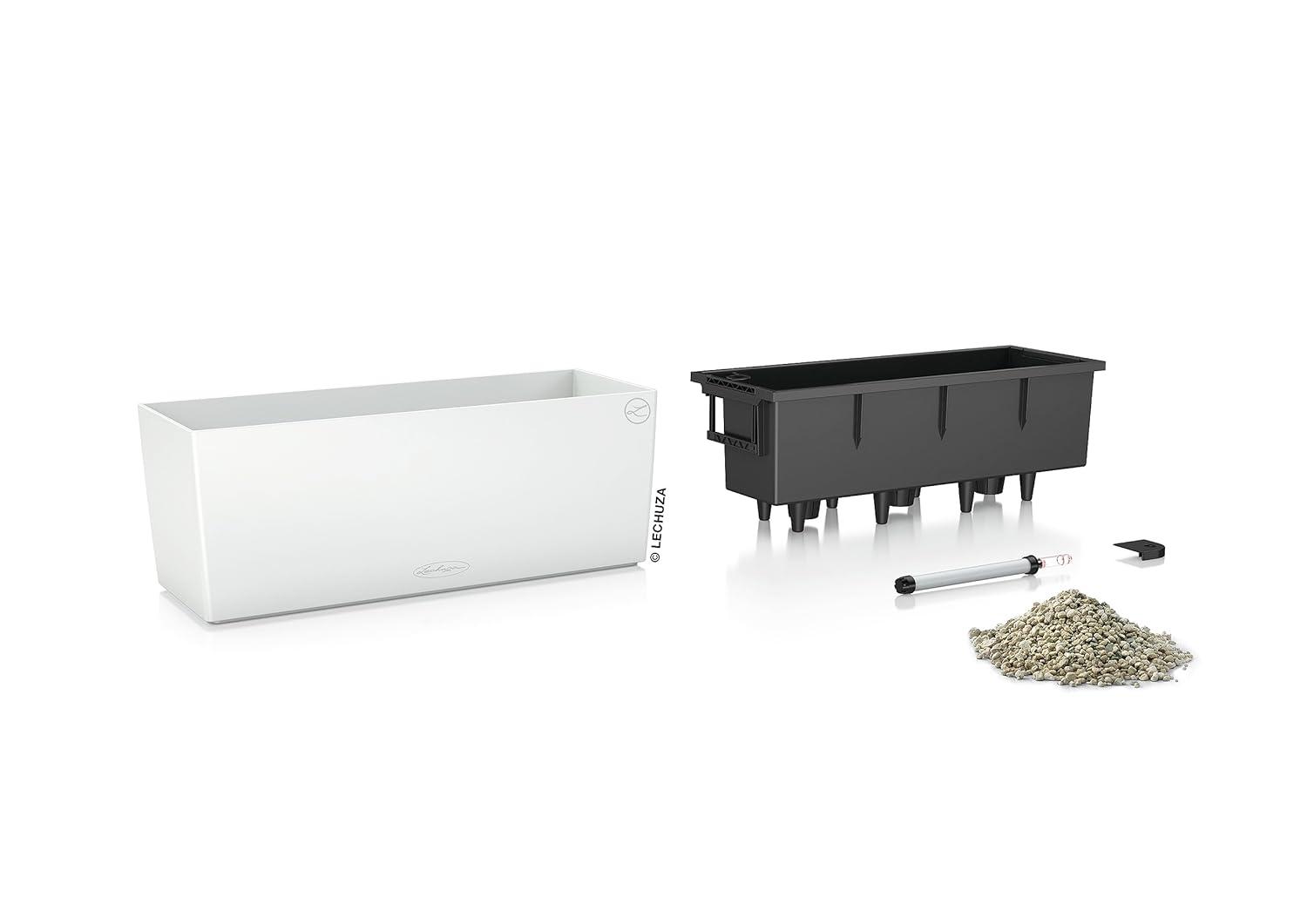 Sleek Matte White Rectangular Self-Watering Planter - 20"W