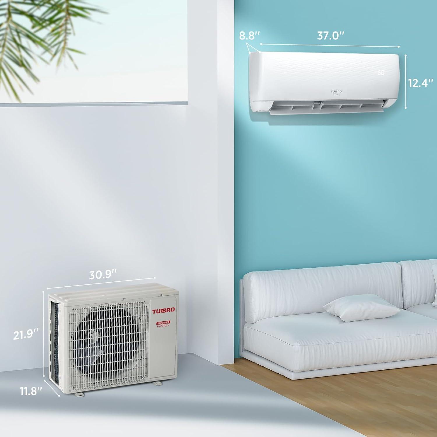 TURBRO 18000 BTU Wi-Fi Connected Ductless Mini Split Air Conditioner R32 Refrigerant for 1200 Sq Ft